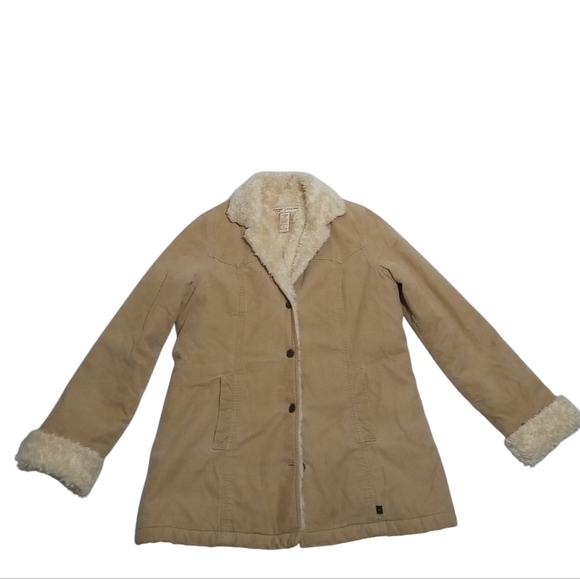 Abercrombie &Fitch Women's Vintage Sherpa Collar Coat Cotton Velvet Tan  Large - Picture 2 of 7